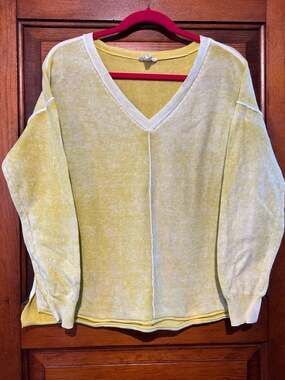 Tribal Jeans Special Wash Lightweight 100% Cotton V-Neck Sweater in Yellow